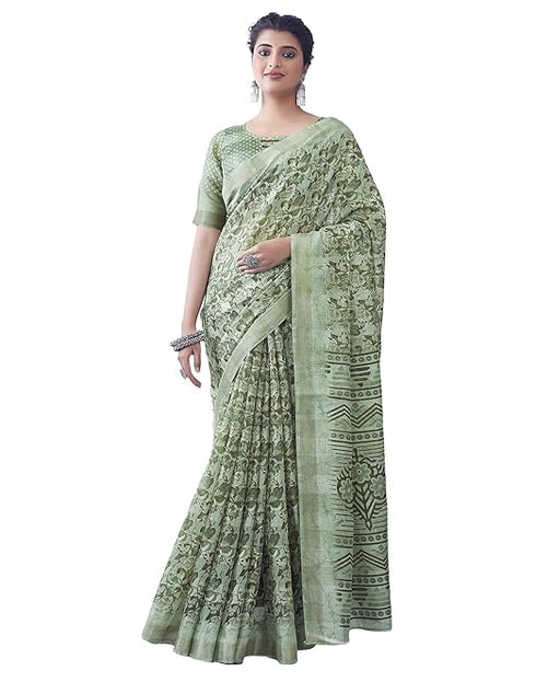 Siril Women'S Cotton Printed Zari Stripe Saree With Unstitched Blouse Piece